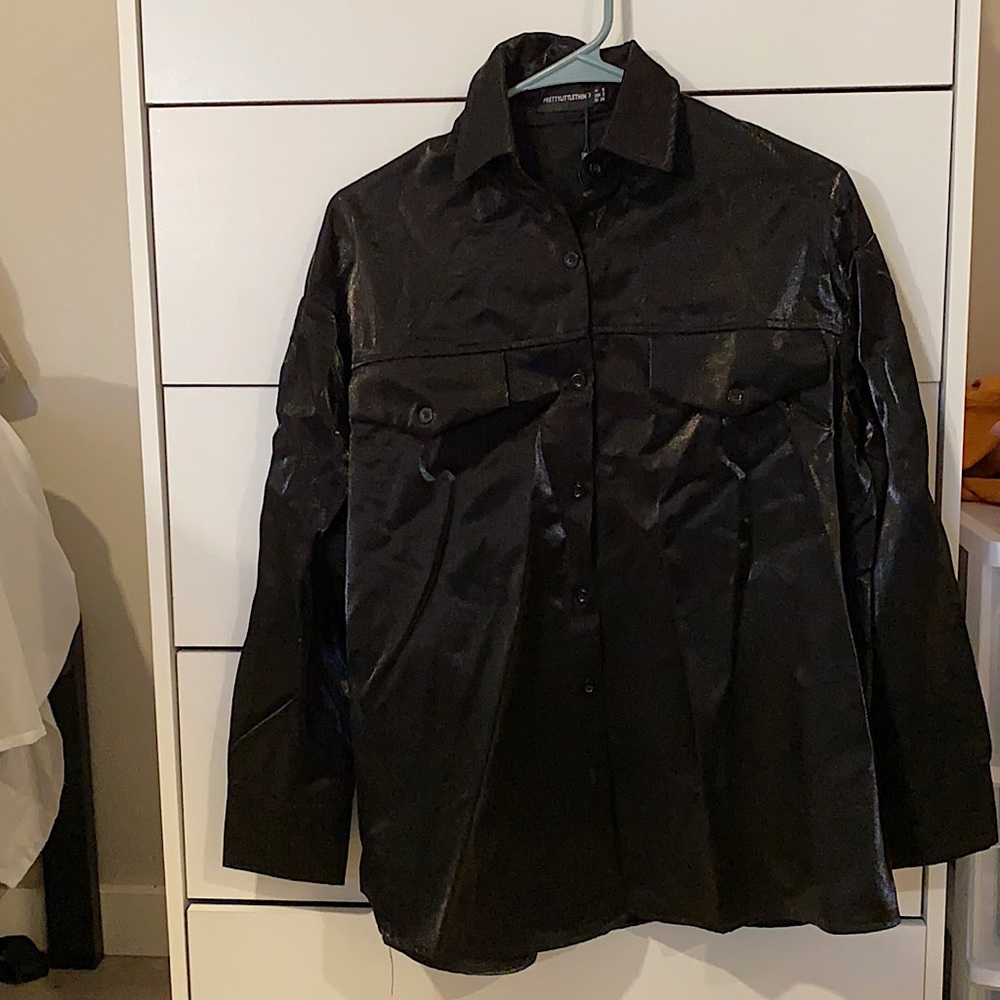 Black woven metallic oversized shirt